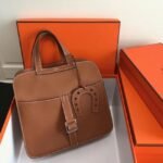 Brown Knockoff Hermes Halzan Classic Leather Handbag - Image 6