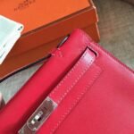 Red Swift Top Fake Hermes Kelly Pochette Statement Clutch - Image 8