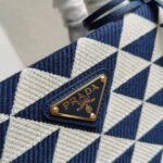 Prada Symbole Small Bag Knockoff in White/Blue Jacquard Fabric - Image 4