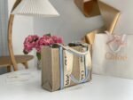Top Quality Replica Chloe Woody Medium Tote Bag in Linen Canvas with Blue Leather - Image 3