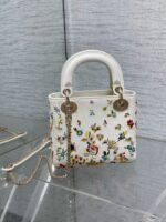 Dior Lady Dior Mini Bag Knockoff in White Calfskin with Multicolor Small Flowers - Image 4