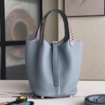 Blue braided handles fake luxury Hermes Lin Picotin Lock 22cm handbag