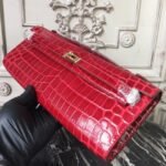 Red Crocodile Copy Hermes Kelly Cut Clutch Exotic Luxury Bag - Image 2