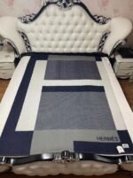 Fake Hermes H Riviera blanket in marine wool and cashmere - Image 7