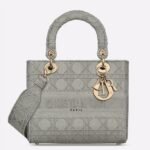 Dior Lady D-Lite Medium Bag Faux in Grey Cannage Embroidered Canvas
