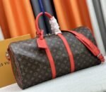 Louis Vuitton Monogram Macassar Canvas Keepall Bandouliere 50 In Red - Image 2