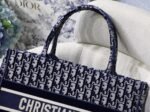 Dior Medium Book Tote Bag Knockoff in Blue Velvet Oblique Embroidered - Image 3