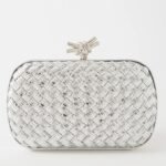 Fake Bottega Veneta Knot Minaudiere Clutch Silver Intreccio