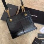YSL Saint Laurent classic reproduction crocodile pattern shopping bag with detachable chain, bronze metal chain - Image 3