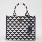 Prada Symbole Small Bag Knockoff in White/Blue Jacquard Fabric