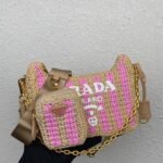 Prada Re-Edition Bag Knockoff in Beige and Pink Stripe - Image 6
