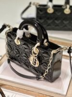 Dior Lady D-Joy Medium Bag Faux in Black Patent Cannage Calfskin - Image 10