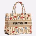 Dior Medium Book Tote Bag Fake in Hibiscus Metallic Thread Embroidery