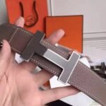 Fake Hermes Kits belt in grey epsom with Constance buckle - Image 3