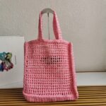 Prada Small Tote Bag Imitation in Pink Woven Raffia - Image 4