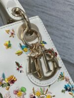 Dior Lady Dior Mini Bag Knockoff in White Calfskin with Multicolor Small Flowers - Image 8