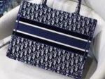 Dior Medium Book Tote Bag Knockoff in Blue Velvet Oblique Embroidered - Image 9