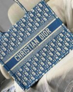 Dior Medium Book Tote Bag Knockoff in Blue Oblique Embroidery - Image 4