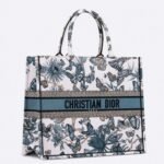 Dior Large Book Tote Bag Replica in White and Blue Toile de Jouy Mexico Embroidery