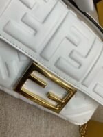 White FF Logo Fendi Medium Baguette Replica Bag - Image 9
