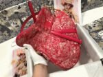 Dior Saddle Bag Imitation in Red Toile de Jouy Reverse Jacquard - Image 8