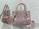 Dior Lady D-Lite Medium Bag Knockoff in Grey and Pink Toile de Jouy Reverse Embroidery - Image 6