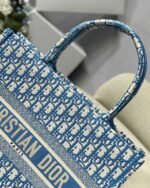 Dior Medium Book Tote Bag Knockoff in Blue Oblique Embroidery - Image 5