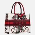 Dior Medium Book Tote Bag Fake in Latte Multicolor Cupidon Embroidery