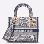 Dior Lady D-Lite Medium Bag Knockoff in Blue Toile de Jouy Embroidery