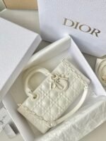 Dior Lady D-Joy Medium Bag Knockoff in White Calfskin with Diamond Motif - Image 8