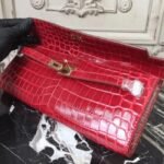 Red Crocodile Copy Hermes Kelly Cut Clutch Exotic Luxury Bag - Image 8