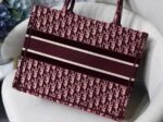 Dior Medium Book Tote Bag Replica in Bordeaux Velvet Oblique Embroidered - Image 7