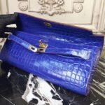 Blue Electric Crocodile Replica Hermes Kelly Cut Clutch Bold Statement - Image 4