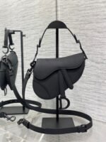 Dior Mini Saddle Bag Replica with Strap in Black Ultramatte Calfskin - Image 2
