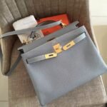 Blue Lin Clemence Replica Hermes Kelly Retourne 28cm Soft Tote - Image 4