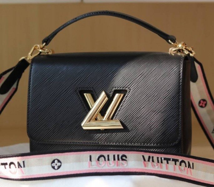 A304D888-1D54-2F85-8AB7-AF3479A3723D.jpg Louis Vuitton Epi Leather Twist MM Bag Black With Jacquard Strap - Image 1
