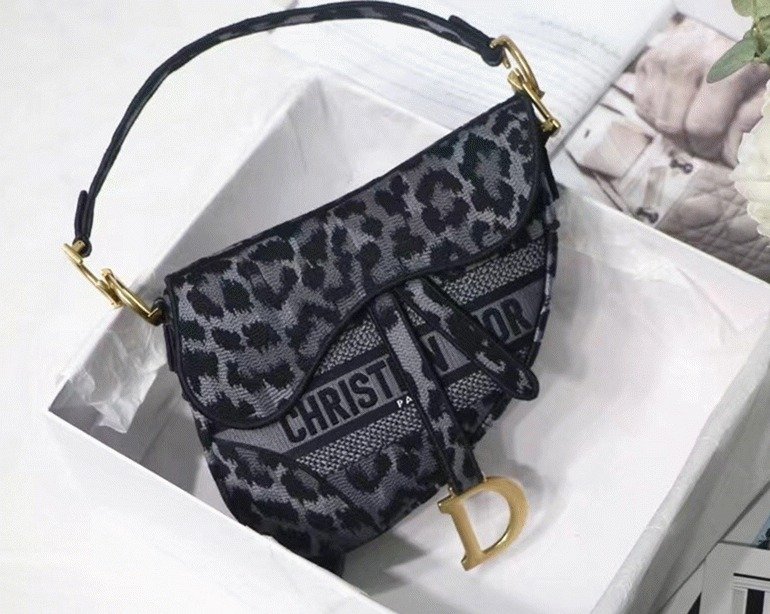 A43BE879-91E6-3F90-20D8-A730AEC885A1.jpg Dior Saddle Bag Replica in Grey Mizza Embroidery - Image 1