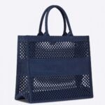 Dior Large Book Tote Bag Replica in Blue Mesh Embroidery
