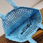 Prada Small Tote Bag Knockoff in Blue Woven Raffia - Image 7