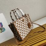 Prada Symbole Small Bag Knockoff in White/Brown Jacquard Fabric - Image 7