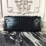 Black Crocodile Replica Hermes Kelly Cut Clutch Exotic Skin Bag - Image 5