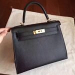 Black Epsom Fake Hermes Kelly Sellier 28cm Stylish Handbag - Image 8