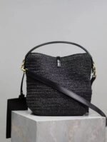 SAINT LAURENT Le 37 leather-trimmed raffia bucket bag - Image 7