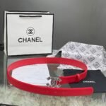Chanel Red Patent Leather CC Logo Belt - Image 3
