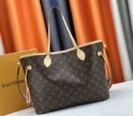 Louis Vuitton Neverfull Bandouliere Inside Out MM Tote In Monogram Canvas And Stamped Beige Textile