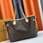 Louis Vuitton Neverfull Bandouliere Inside Out MM Tote In Monogram Canvas And Stamped Beige Textile