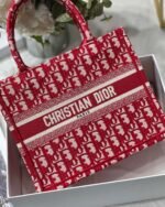Dior Small Book Tote Bag Fake in Burgundy Dior Oblique Embroidery - Image 5