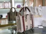 Top Quality Replica Chloe Small Woody Tote Bag in Canvas with Camel Leather Strips - Image 7