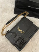 Fake Saint Laurent Sunset Medium Chain Bag Black Crocodile-embossed Leather - Image 6