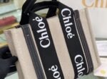 Top Quality Replica Chloe Small Woody Tote Bag in Canvas with Black Leather Strips - Image 5
